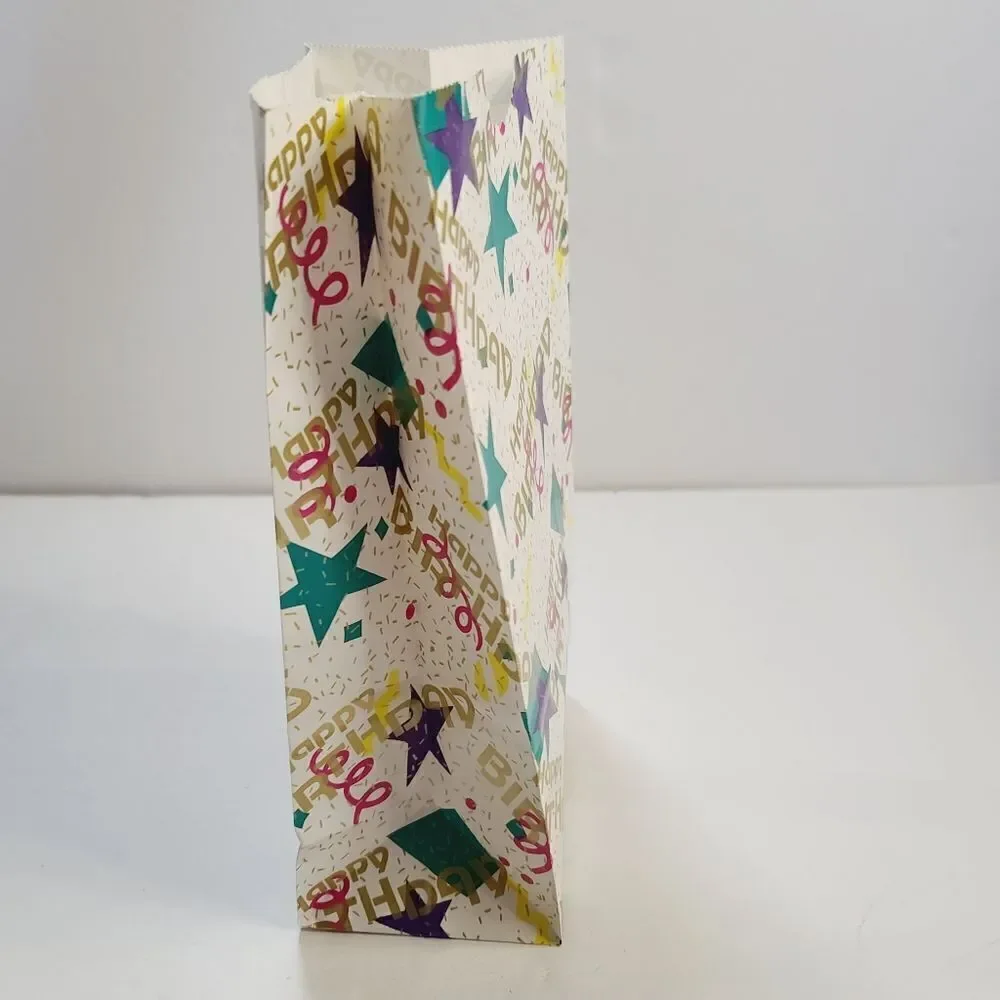 Vintage 90s Geometric Star Confetti Happy Birthday Paper Gift Bag